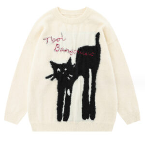 Loose Embroidered Sweater - Stretched Cat