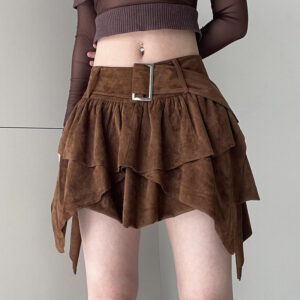 Irregular Brown Skirt - Aesthetic Vintage
