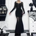 Mesh Long Sleeve Dress - Gothic Aesthetic