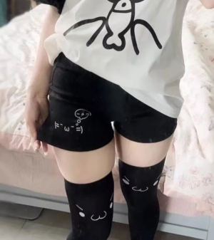 Cute Cotton Black Shorts - Kaomoji Aesthetic