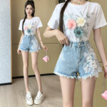 Floral Denim Shorts - Y2K Aesthetic