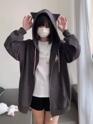 Japanese Style Cat Eared Hoodie - Harajuku Aesthetic