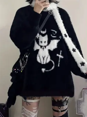 Kawaii Neko Sweater - Goth Punk Aesthetic