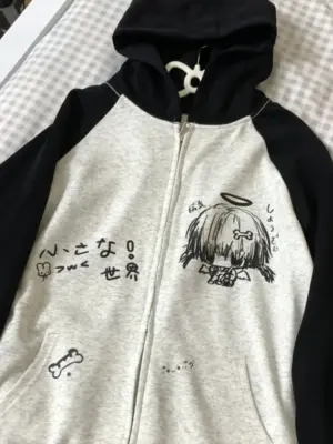Black and White Cardigan Hoodie - Animecore Aesthetic