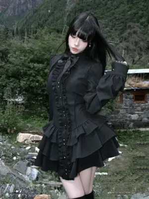 Black Laced Short Dress - Gothic Aesthetic