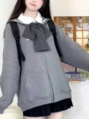 Sailor Collar Gray Jacket - Japanese Streetwear